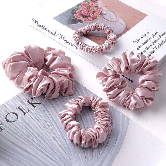 Accessories - 100% Pure 22 Momme Mulberry Silk Scrunchies for Hair & Sleep, 4 Pack, for Women